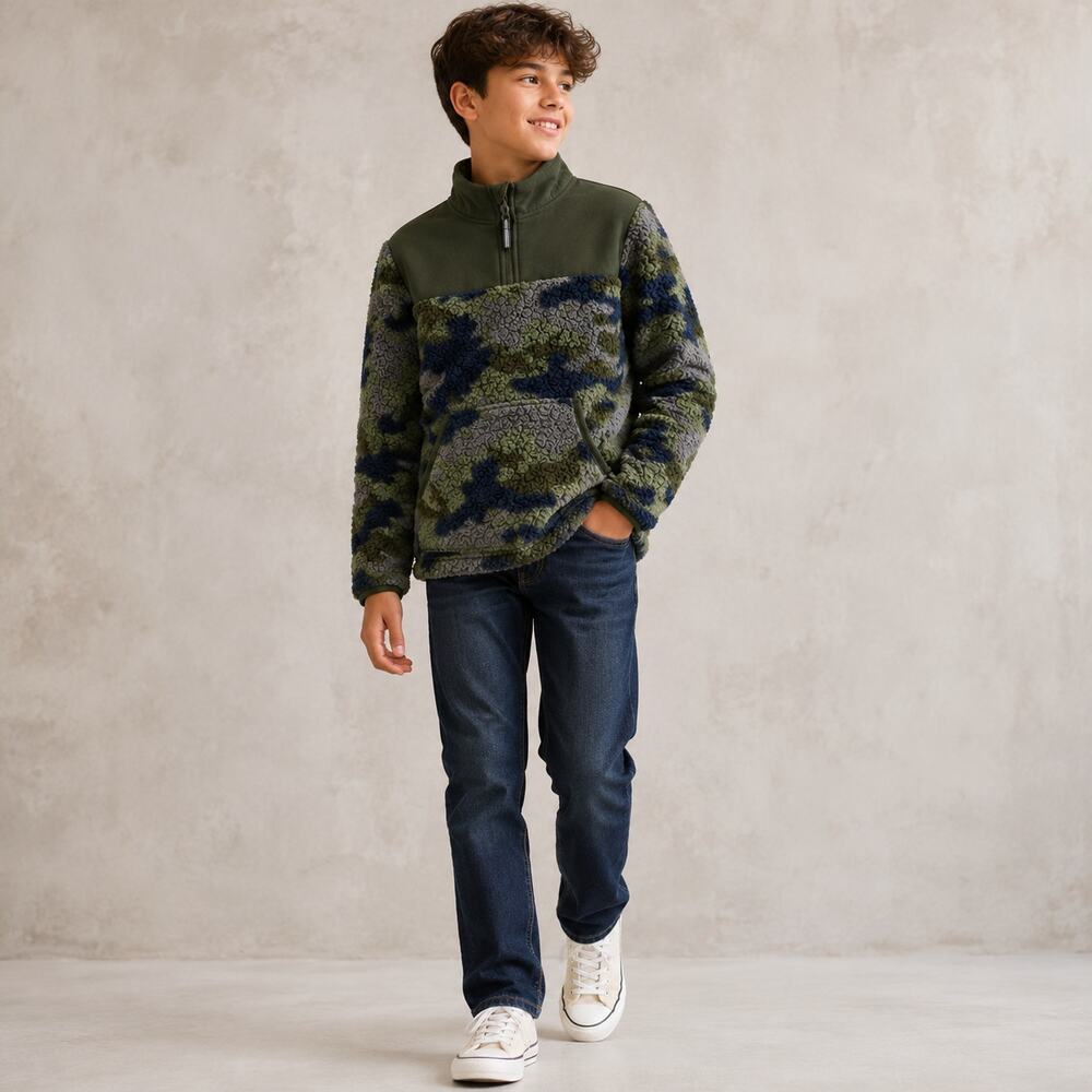 Camo Pullover XL Husky 14/16 Sherpa Quarter Zip NWT Hiking Outdoor Layering